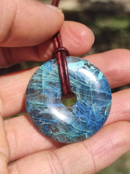 Shattuckit - Chrysocoll Donut Edelstein Kette Heilstein Schutzsymbol Mann Frau Glück HIPPIE GOA Boho Ethno Natur Rarität Geschenk Er Sie - Art of Nature Berlin