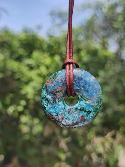 Shattuckit - Chrysocoll Donut Edelstein Kette Heilstein Schutzsymbol Mann Frau Glück HIPPIE GOA Boho Ethno Natur Rarität Geschenk Er Sie - Art of Nature Berlin