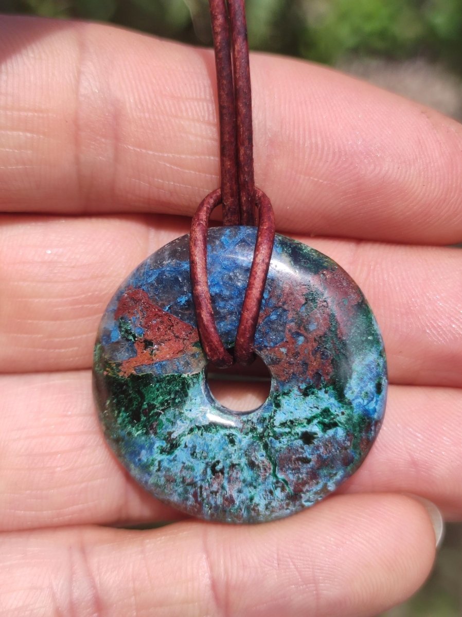 Shattuckit - Chrysocoll Donut Edelstein Kette Heilstein Schutzsymbol Mann Frau Glück HIPPIE GOA Boho Ethno Natur Rarität Geschenk Er Sie - Art of Nature Berlin