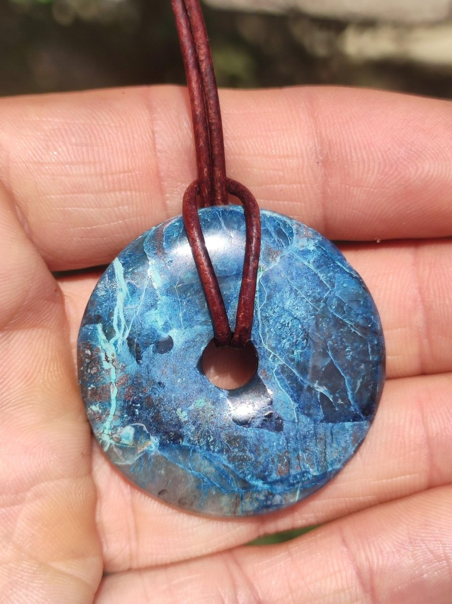 Shattuckit - Chrysocoll Donut Edelstein Kette Heilstein Schutzsymbol Mann Frau Glück HIPPIE GOA Boho Ethno Natur Rarität Geschenk Er Sie - Art of Nature Berlin