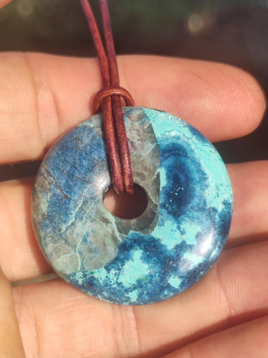 Shattuckit - Chrysocoll Donut Edelstein Kette Heilstein Schutzsymbol Mann Frau Glück HIPPIE GOA Boho Ethno Natur Rarität Geschenk Er Sie - Art of Nature Berlin