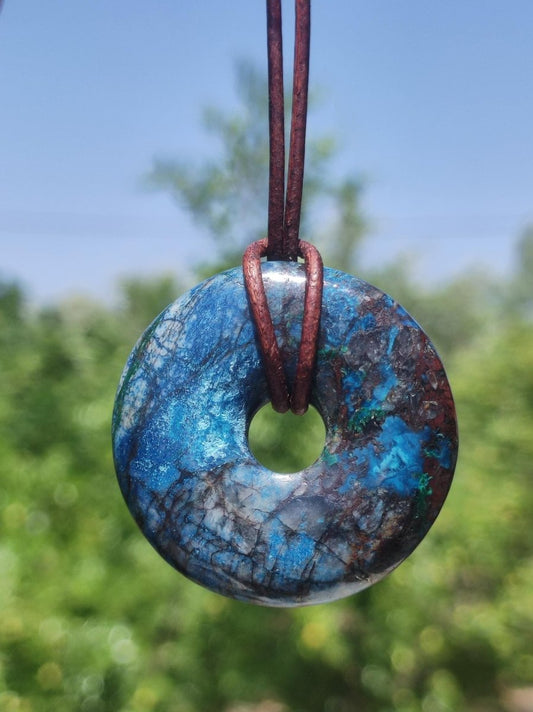 Shattuckit - Chrysocoll Donut Edelstein Kette Heilstein Schutzsymbol Mann Frau Glück HIPPIE GOA Boho Ethno Natur Rarität Geschenk Er Sie - Art of Nature Berlin