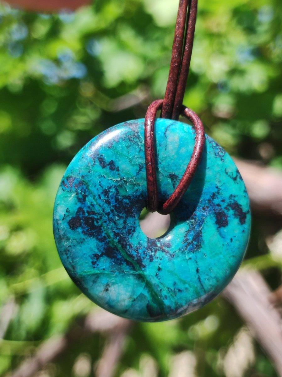 Shattuckit - Chrysocoll Donut Edelstein Kette Heilstein Schutzsymbol Mann Frau Glück HIPPIE GOA Boho Ethno Natur Rarität Geschenk Er Sie - Art of Nature Berlin