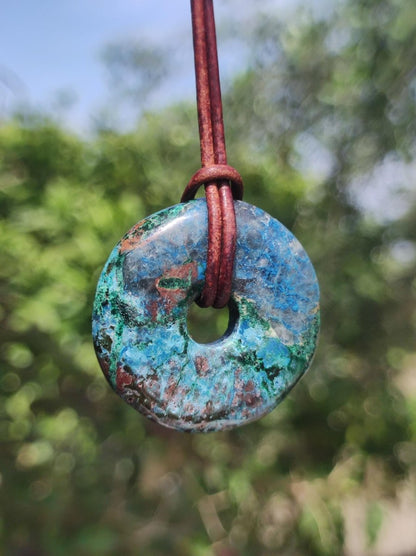 Shattuckit - Chrysocoll Donut Edelstein Kette Heilstein Schutzsymbol Mann Frau Glück HIPPIE GOA Boho Ethno Natur Rarität Geschenk Er Sie - Art of Nature Berlin