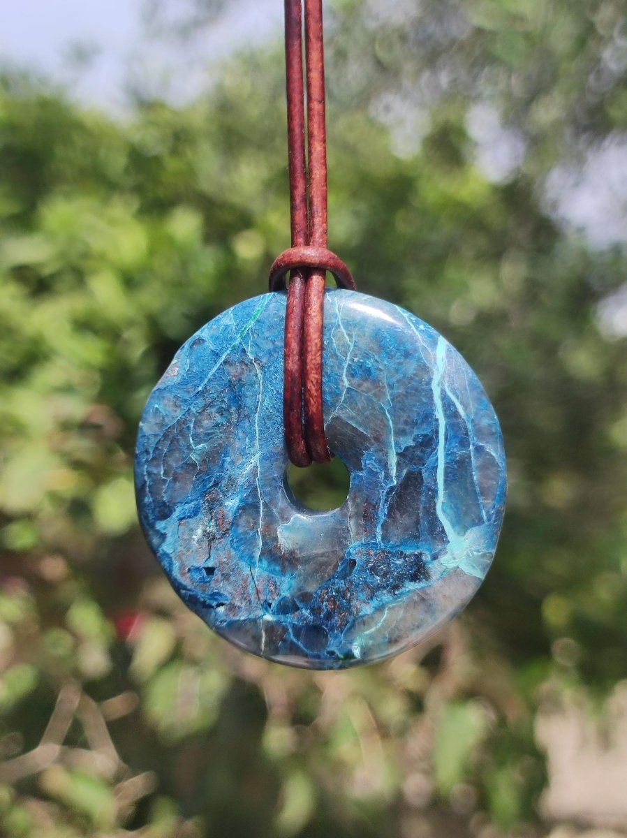 Shattuckit - Chrysocoll Donut Edelstein Kette Heilstein Schutzsymbol Mann Frau Glück HIPPIE GOA Boho Ethno Natur Rarität Geschenk Er Sie - Art of Nature Berlin
