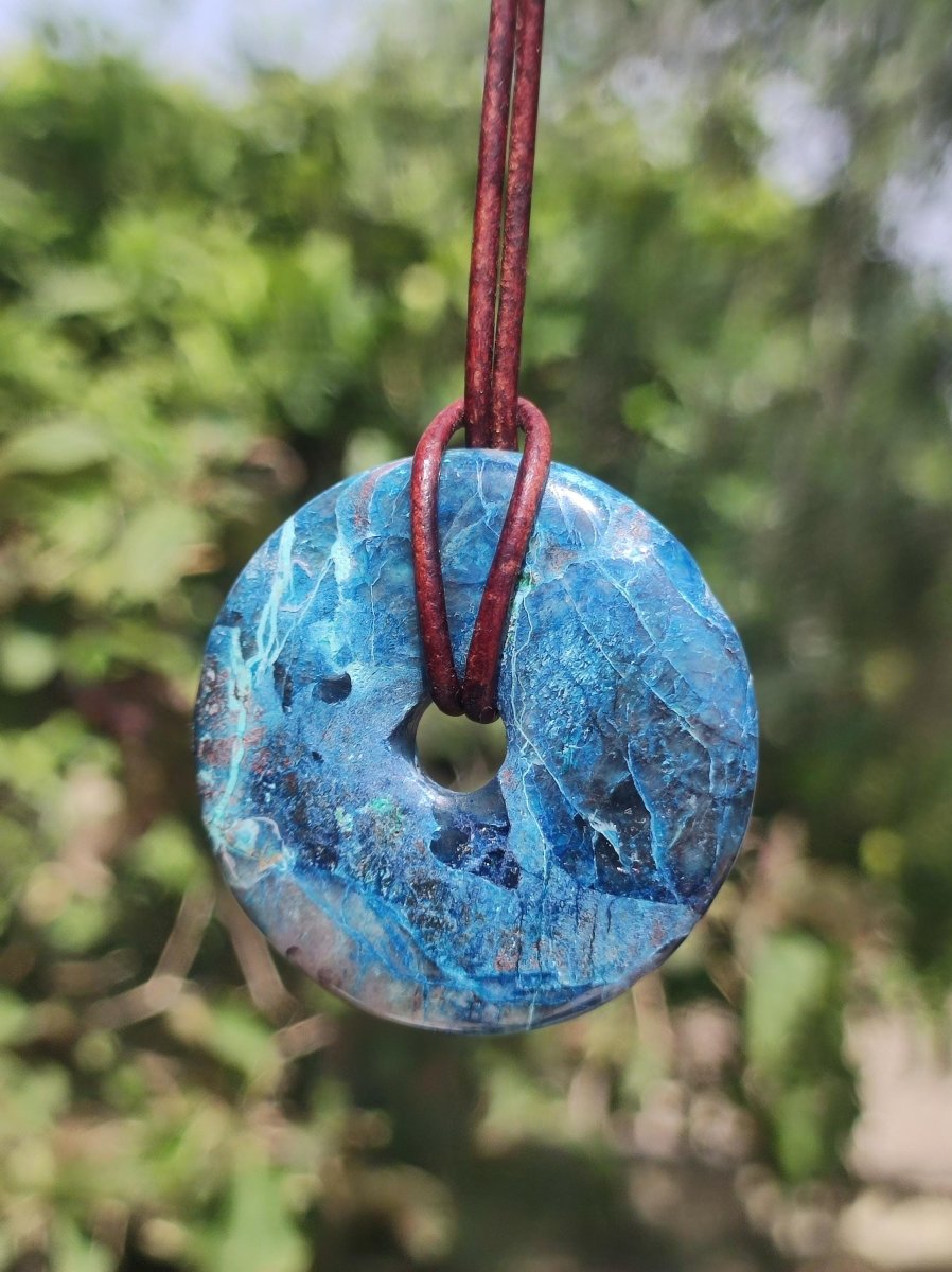 Shattuckit - Chrysocoll Donut Edelstein Kette Heilstein Schutzsymbol Mann Frau Glück HIPPIE GOA Boho Ethno Natur Rarität Geschenk Er Sie - Art of Nature Berlin