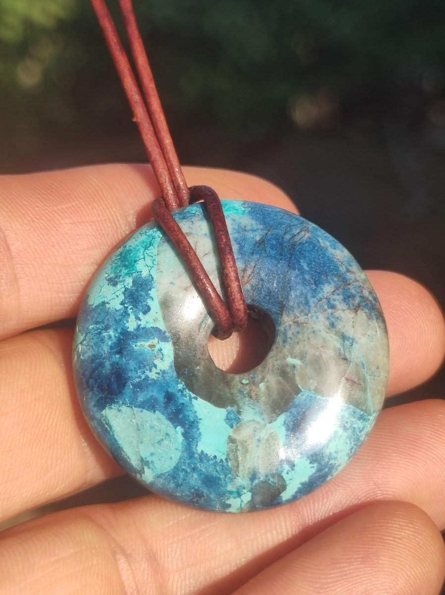 Shattuckit - Chrysocoll Donut Edelstein Kette Heilstein Schutzsymbol Mann Frau Glück HIPPIE GOA Boho Ethno Natur Rarität Geschenk Er Sie - Art of Nature Berlin