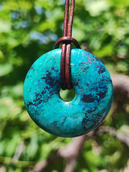 Shattuckit - Chrysocoll Donut Edelstein Kette Heilstein Schutzsymbol Mann Frau Glück HIPPIE GOA Boho Ethno Natur Rarität Geschenk Er Sie - Art of Nature Berlin