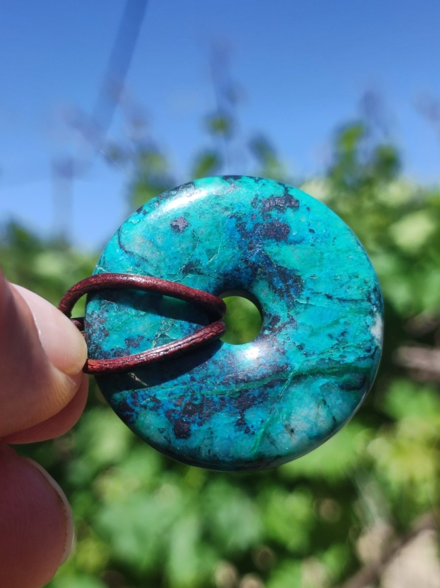 Shattuckit - Chrysocoll Donut Edelstein Kette Heilstein Schutzsymbol Mann Frau Glück HIPPIE GOA Boho Ethno Natur Rarität Geschenk Er Sie - Art of Nature Berlin