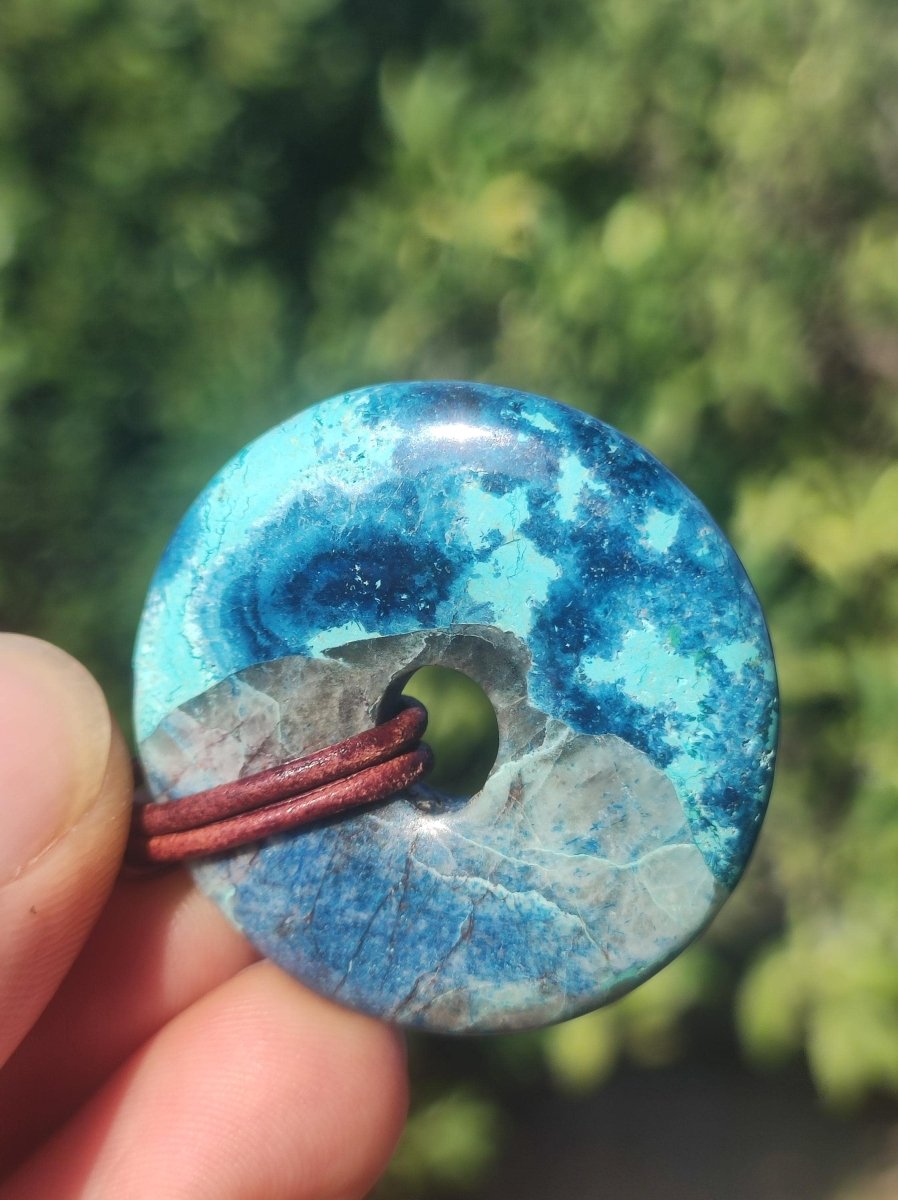 Shattuckit - Chrysocoll Donut Edelstein Kette Heilstein Schutzsymbol Mann Frau Glück HIPPIE GOA Boho Ethno Natur Rarität Geschenk Er Sie - Art of Nature Berlin