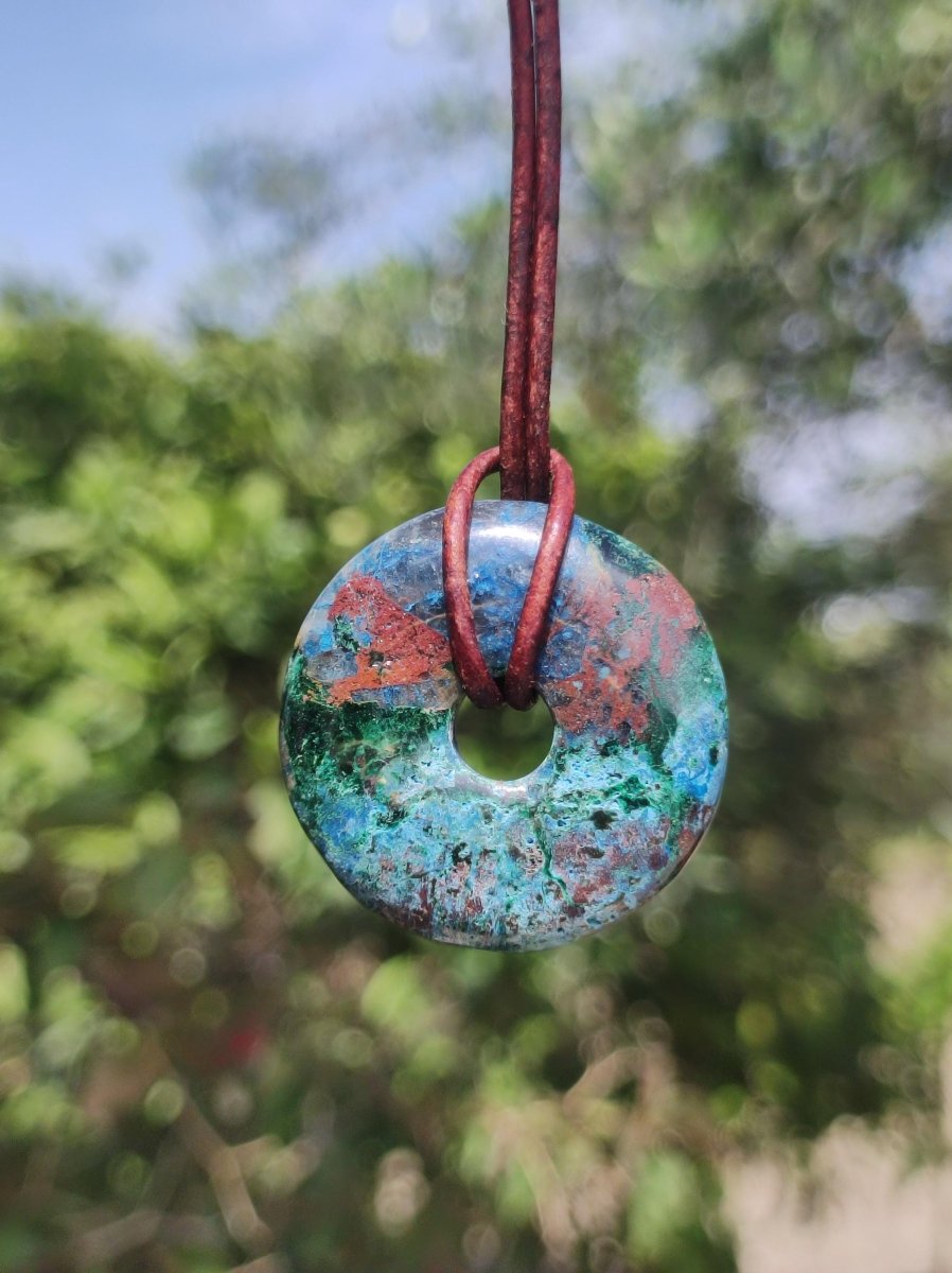 Shattuckit - Chrysocoll Donut Edelstein Kette Heilstein Schutzsymbol Mann Frau Glück HIPPIE GOA Boho Ethno Natur Rarität Geschenk Er Sie - Art of Nature Berlin