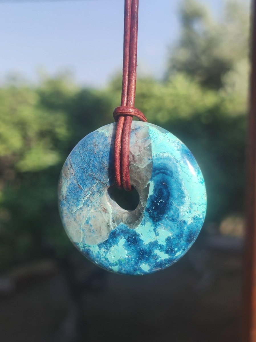 Shattuckit - Chrysocoll Donut Edelstein Kette Heilstein Schutzsymbol Mann Frau Glück HIPPIE GOA Boho Ethno Natur Rarität Geschenk Er Sie - Art of Nature Berlin