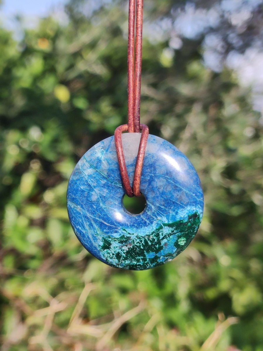 Shattuckit - Chrysocoll Donut Edelstein Kette Heilstein Schutzsymbol Mann Frau Glück HIPPIE GOA Boho Ethno Natur Rarität Geschenk Er Sie - Art of Nature Berlin