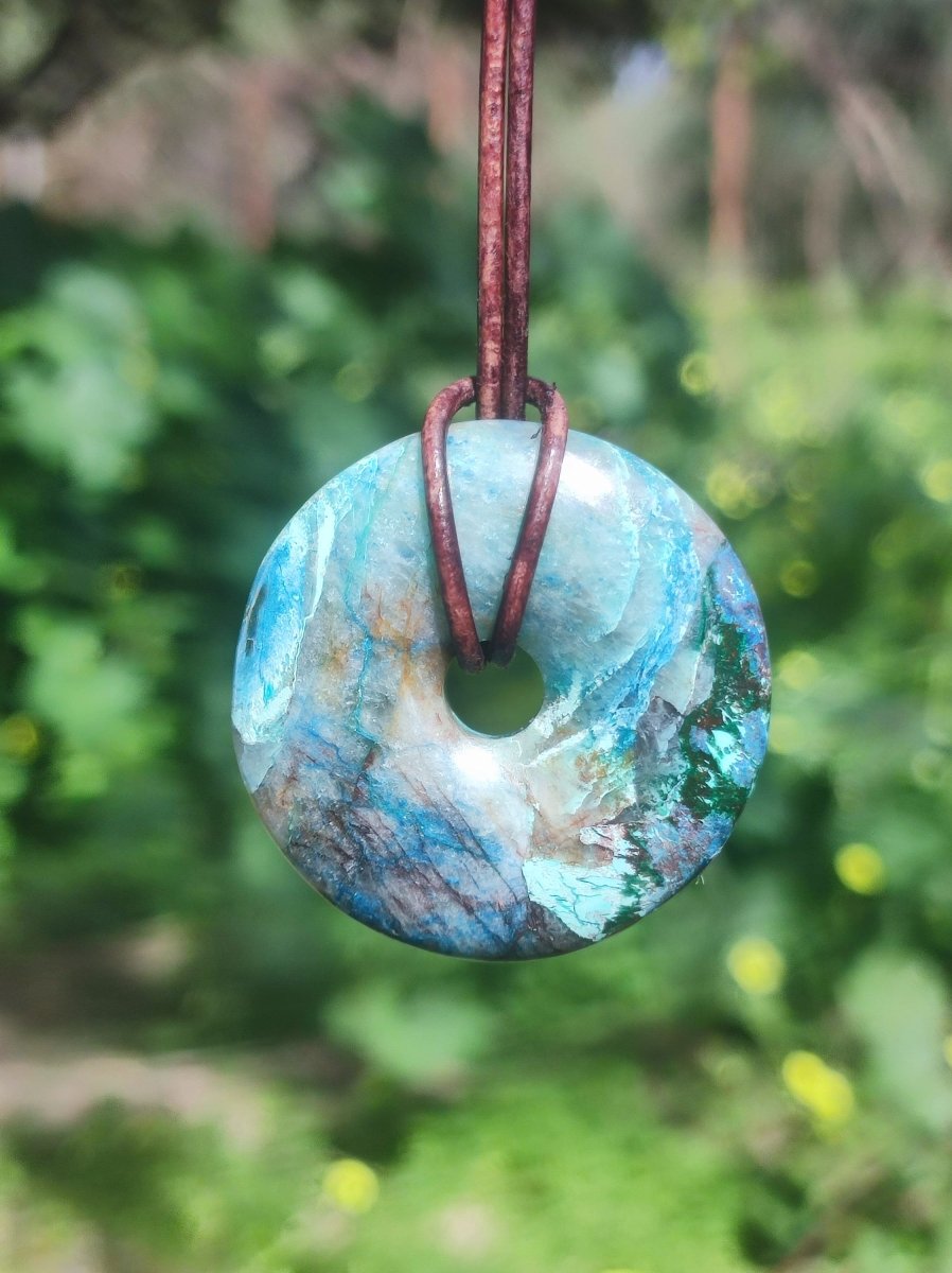 Shattuckit - Chrysocoll Donut Edelstein Kette Heilstein Schutzsymbol Mann Frau Glück HIPPIE GOA Boho Ethno Natur Rarität Geschenk Er Sie - Art of Nature Berlin