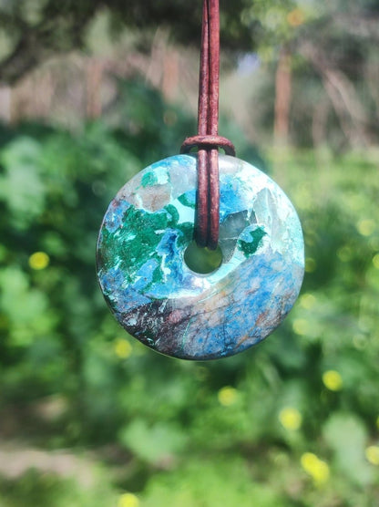 Shattuckit - Chrysocoll Donut Edelstein Kette Heilstein Schutzsymbol Mann Frau Glück HIPPIE GOA Boho Ethno Natur Rarität Geschenk Er Sie - Art of Nature Berlin