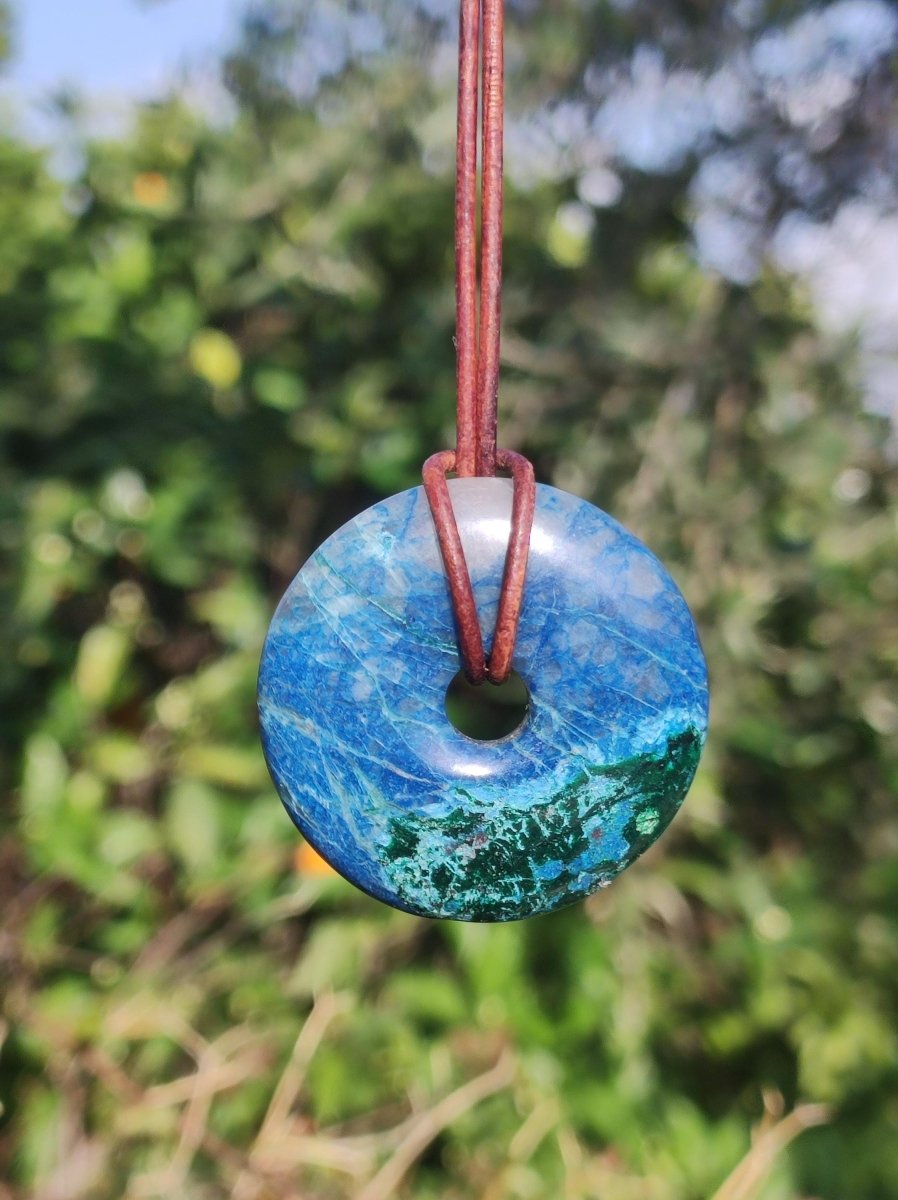 Shattuckit - Chrysocoll Donut Edelstein Kette Heilstein Schutzsymbol Mann Frau Glück HIPPIE GOA Boho Ethno Natur Rarität Geschenk Er Sie - Art of Nature Berlin