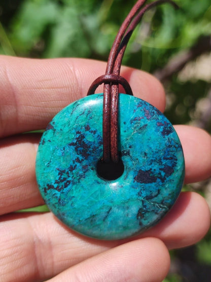 Shattuckit - Chrysocoll Donut Edelstein Kette Heilstein Schutzsymbol Mann Frau Glück HIPPIE GOA Boho Ethno Natur Rarität Geschenk Er Sie - Art of Nature Berlin