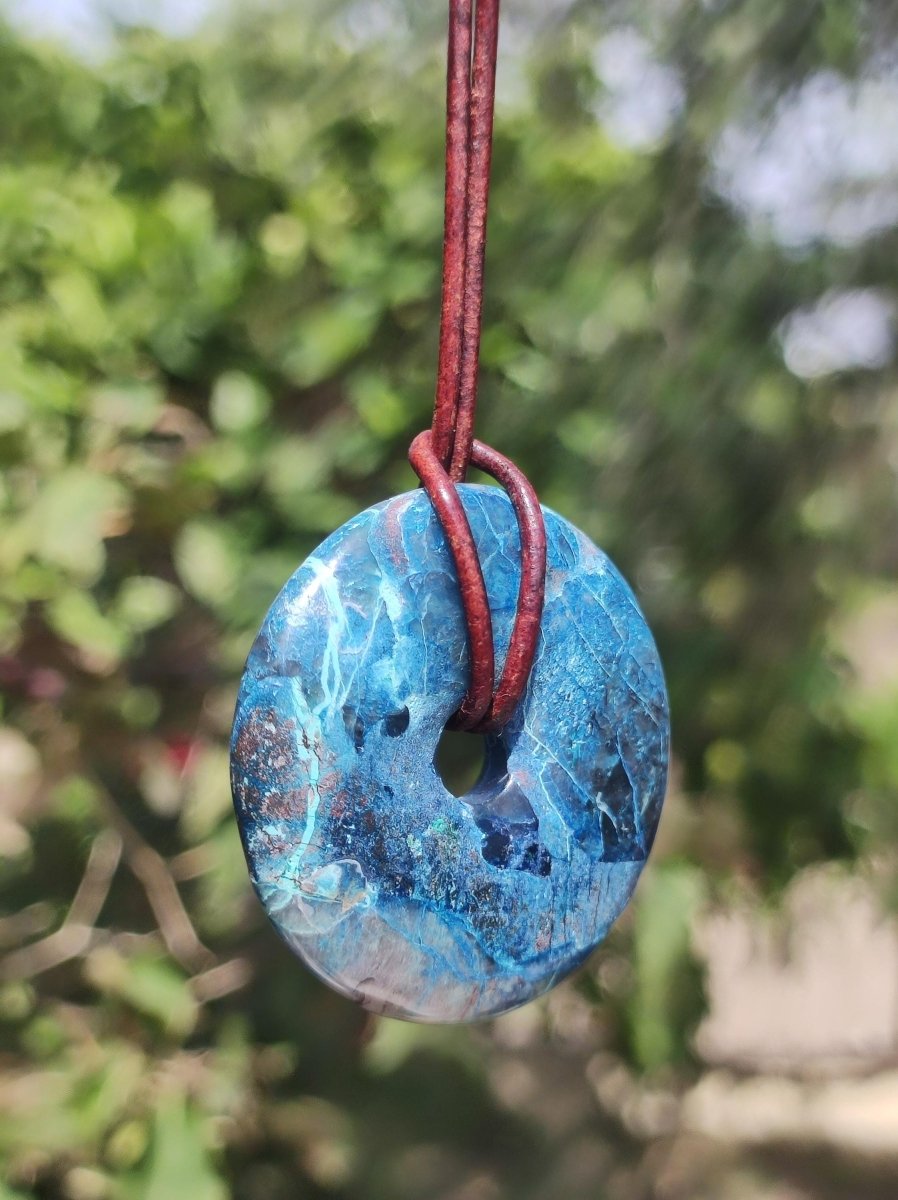 Shattuckit - Chrysocoll Donut Edelstein Kette Heilstein Schutzsymbol Mann Frau Glück HIPPIE GOA Boho Ethno Natur Rarität Geschenk Er Sie - Art of Nature Berlin