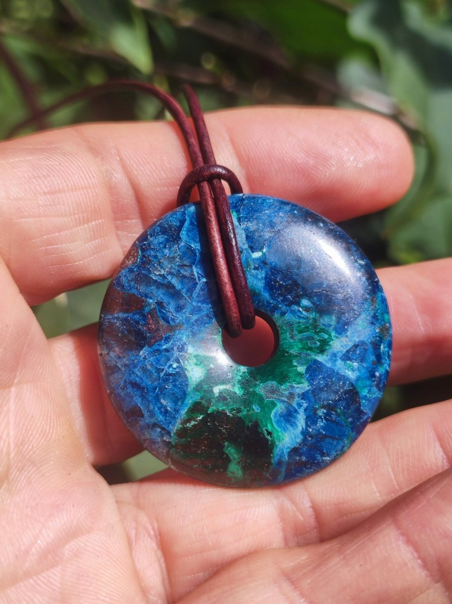 Shattuckit - Chrysocoll Donut Edelstein Kette Heilstein Schutzsymbol Mann Frau Glück HIPPIE GOA Boho Ethno Natur Rarität Geschenk Er Sie - Art of Nature Berlin