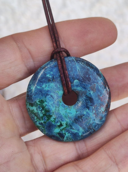 Shattuckit - Chrysocoll Donut Edelstein Kette Heilstein Schutzsymbol Mann Frau Glück HIPPIE GOA Boho Tibet Ethno Natur Rarität Geschenk - Art of Nature Berlin