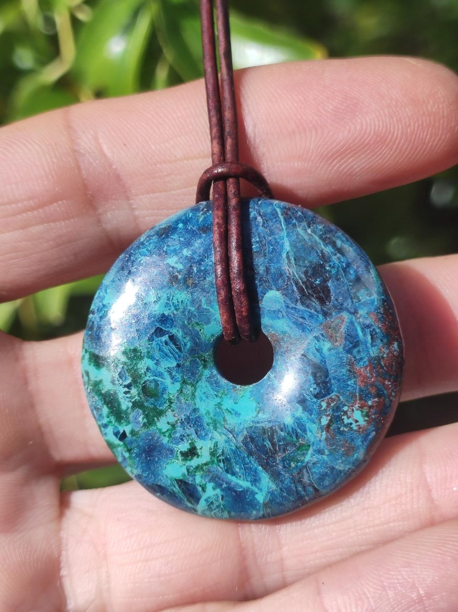 Shattuckit - Chrysocoll Donut Edelstein Kette Heilstein Schutzsymbol Mann Frau Glück HIPPIE GOA Boho Tibet Ethno Natur Rarität Geschenk - Art of Nature Berlin