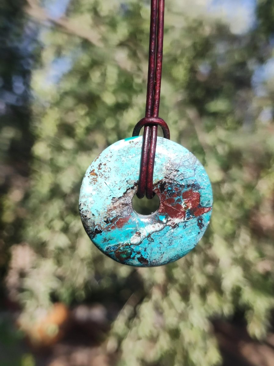 Shattuckit - Chrysocoll Donut Edelstein Kette Heilstein Schutzsymbol Mann Frau Glück HIPPIE GOA Boho Tibet Ethno Natur Rarität Geschenk - Art of Nature Berlin