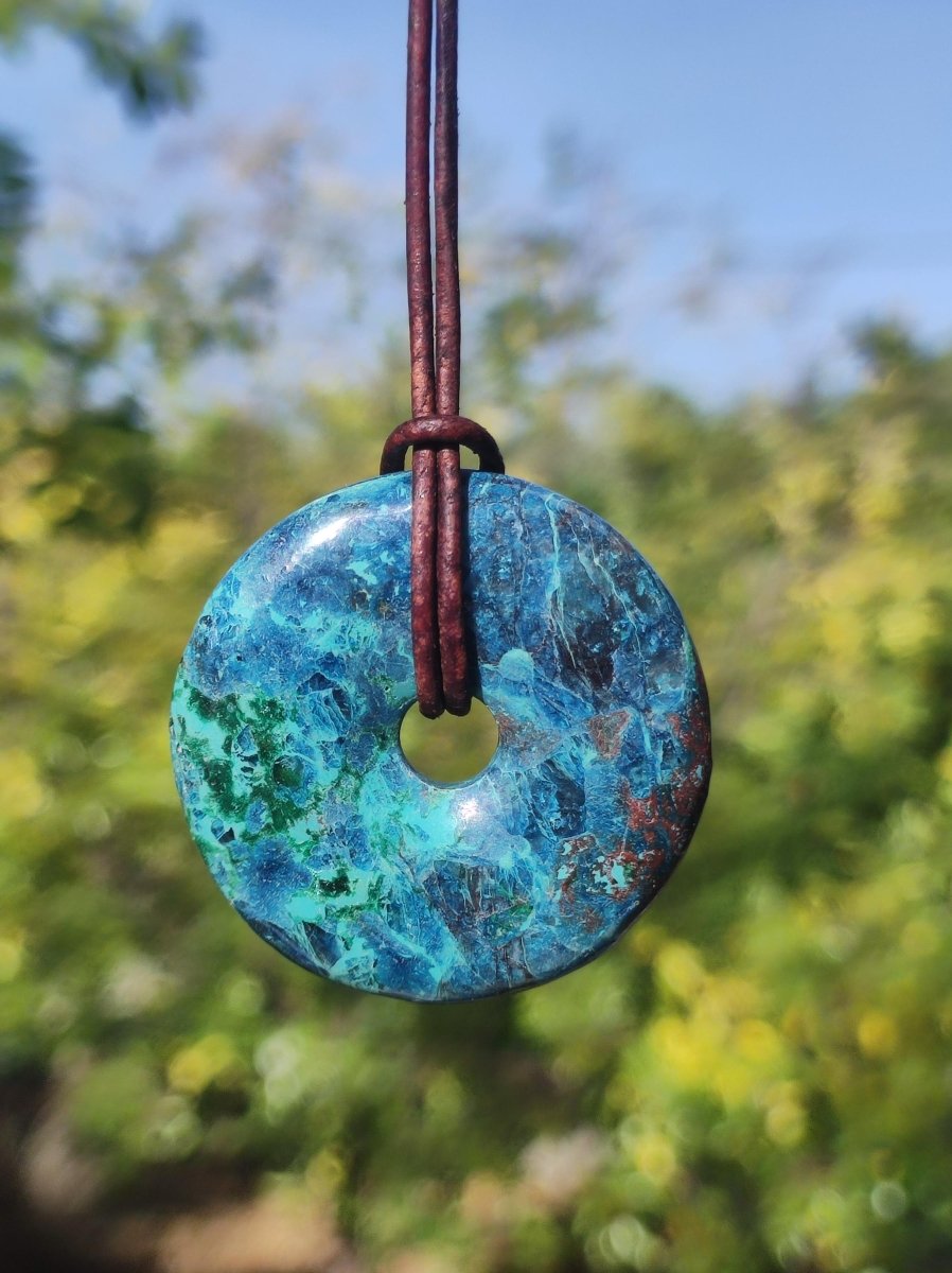 Shattuckit - Chrysocoll Donut Edelstein Kette Heilstein Schutzsymbol Mann Frau Glück HIPPIE GOA Boho Tibet Ethno Natur Rarität Geschenk - Art of Nature Berlin