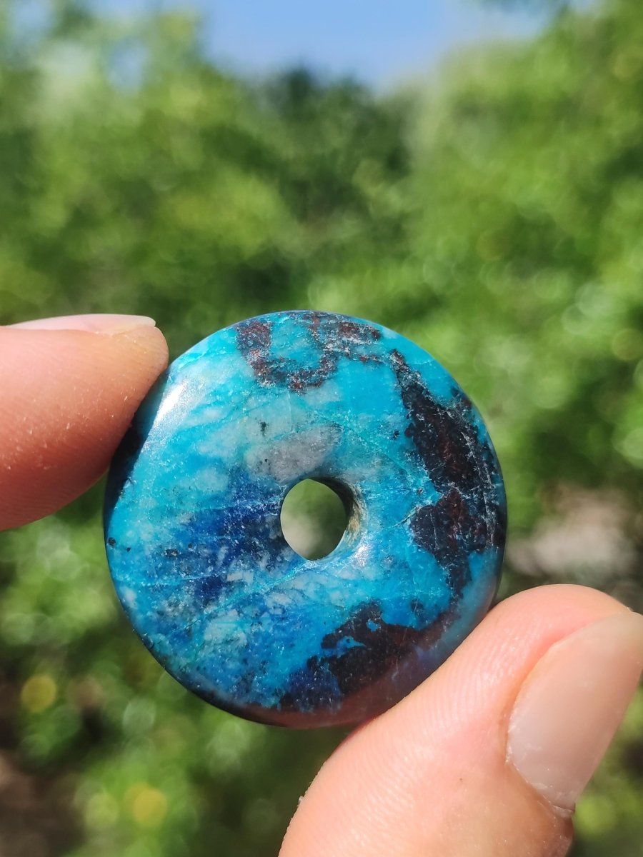 Shattuckit - Chrysocoll Donut Edelstein Kette Heilstein Schutzsymbol Mann Frau Glück HIPPIE GOA Boho Tibet Ethno Natur Rarität Geschenk - Art of Nature Berlin