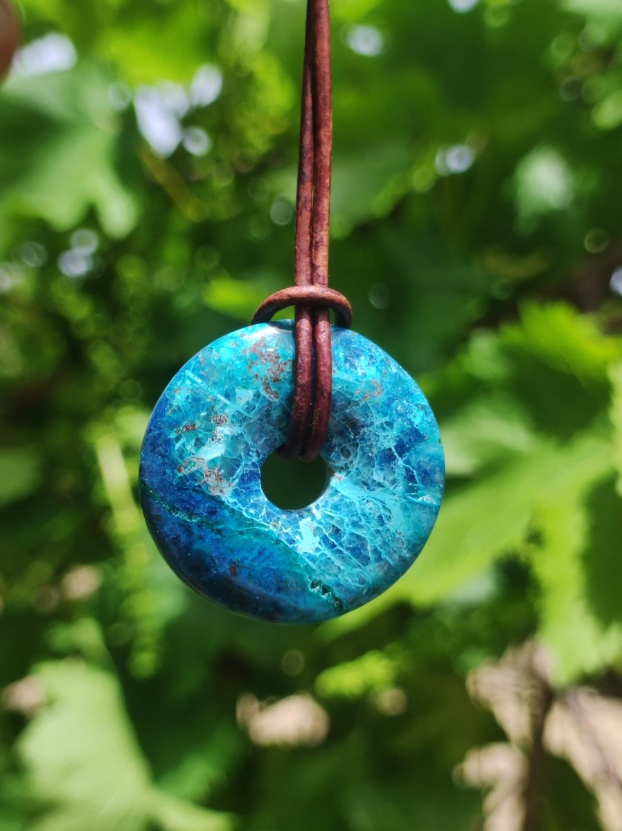 Shattuckit - Chrysocoll Donut Edelstein Kette Heilstein Schutzsymbol Mann Frau Glück HIPPIE GOA Boho Tibet Ethno Natur Rarität Geschenk - Art of Nature Berlin