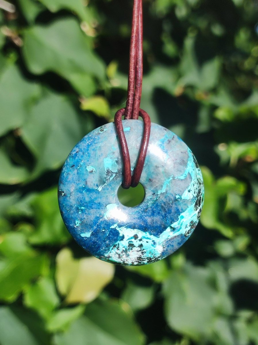 Shattuckit - Chrysocoll Donut Edelstein Kette Heilstein Schutzsymbol Mann Frau Glück HIPPIE GOA Boho Tibet Ethno Natur Rarität Geschenk - Art of Nature Berlin