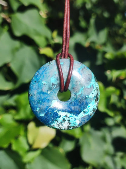 Shattuckit - Chrysocoll Donut Edelstein Kette Heilstein Schutzsymbol Mann Frau Glück HIPPIE GOA Boho Tibet Ethno Natur Rarität Geschenk - Art of Nature Berlin