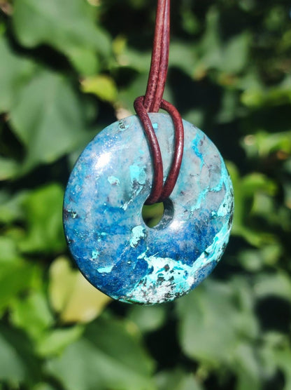 Shattuckit - Chrysocoll Donut Edelstein Kette Heilstein Schutzsymbol Mann Frau Glück HIPPIE GOA Boho Tibet Ethno Natur Rarität Geschenk - Art of Nature Berlin