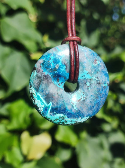 Shattuckit - Chrysocoll Donut Edelstein Kette Heilstein Schutzsymbol Mann Frau Glück HIPPIE GOA Boho Tibet Ethno Natur Rarität Geschenk - Art of Nature Berlin