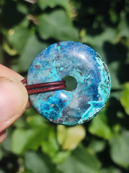 Shattuckit - Chrysocoll Donut Edelstein Kette Heilstein Schutzsymbol Mann Frau Glück HIPPIE GOA Boho Tibet Ethno Natur Rarität Geschenk - Art of Nature Berlin