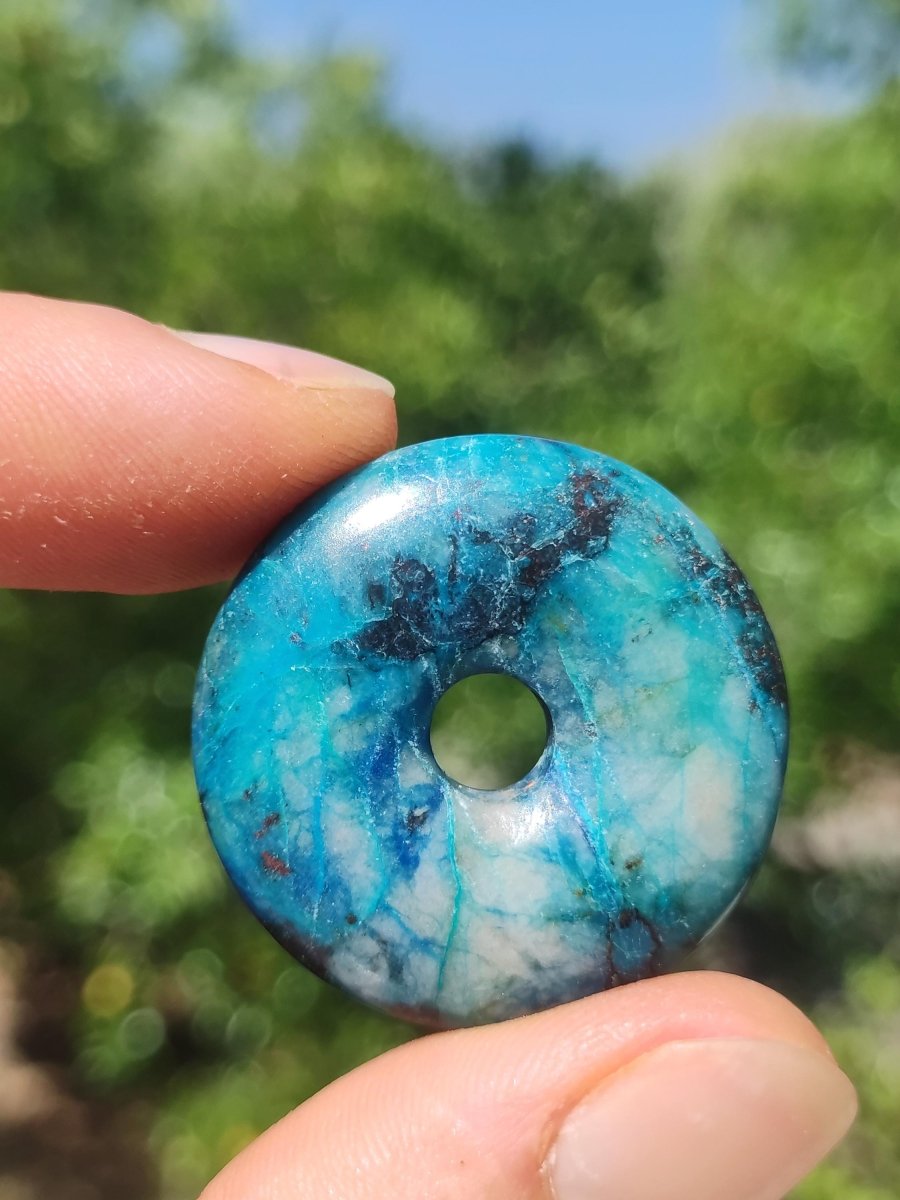 Shattuckit - Chrysocoll Donut Edelstein Kette Heilstein Schutzsymbol Mann Frau Glück HIPPIE GOA Boho Tibet Ethno Natur Rarität Geschenk - Art of Nature Berlin