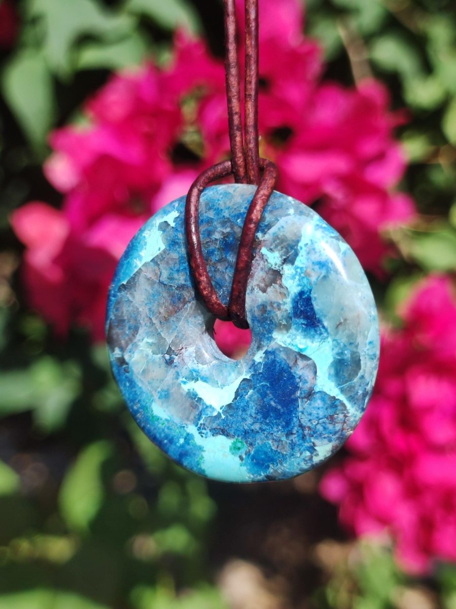 Shattuckit - Chrysocoll Donut Edelstein Kette Heilstein Schutzsymbol Mann Frau Glück HIPPIE GOA Boho Tibet Ethno Natur Rarität Geschenk - Art of Nature Berlin