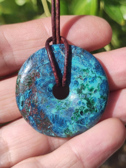 Shattuckit - Chrysocoll Donut Edelstein Kette Heilstein Schutzsymbol Mann Frau Glück HIPPIE GOA Boho Tibet Ethno Natur Rarität Geschenk - Art of Nature Berlin