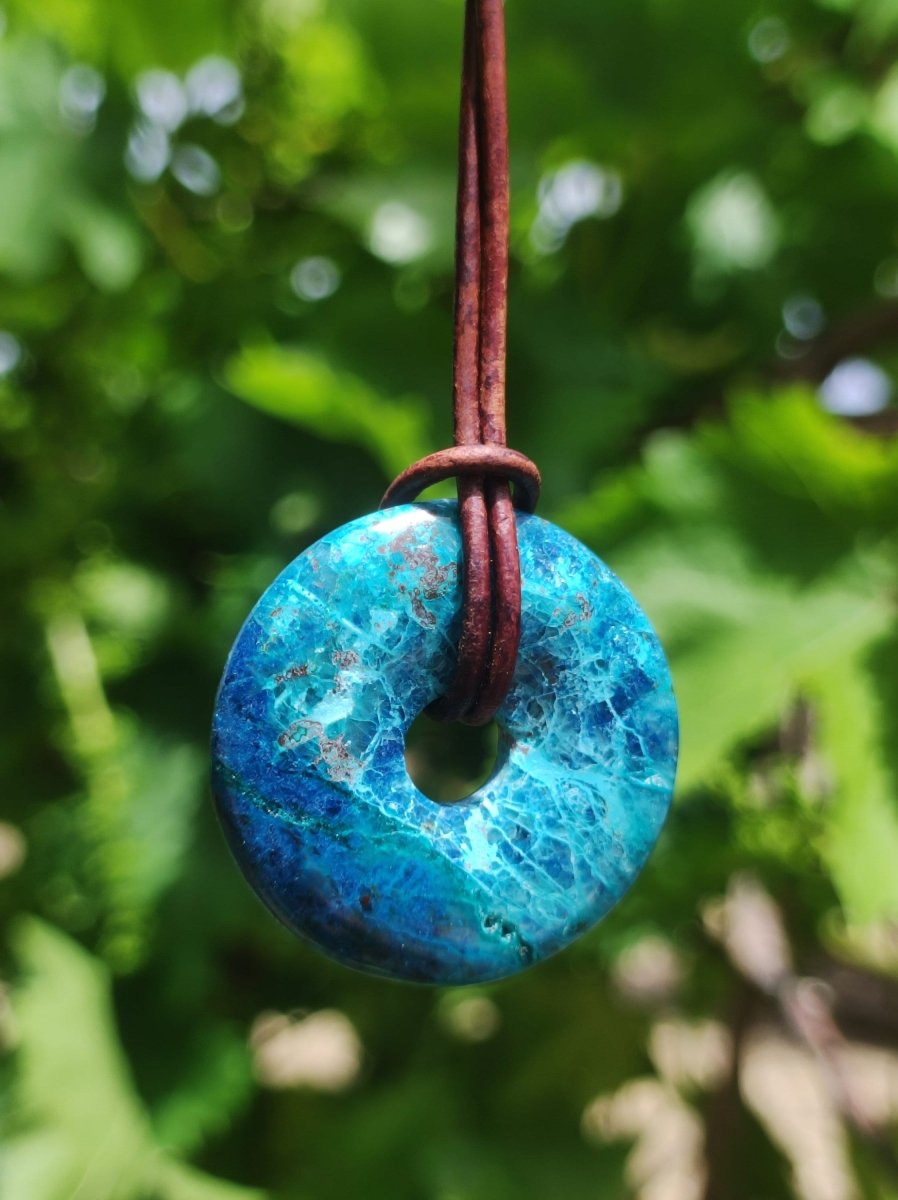 Shattuckit - Chrysocoll Donut Edelstein Kette Heilstein Schutzsymbol Mann Frau Glück HIPPIE GOA Boho Tibet Ethno Natur Rarität Geschenk - Art of Nature Berlin