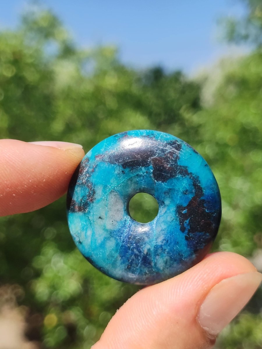 Shattuckit - Chrysocoll Donut Edelstein Kette Heilstein Schutzsymbol Mann Frau Glück HIPPIE GOA Boho Tibet Ethno Natur Rarität Geschenk - Art of Nature Berlin
