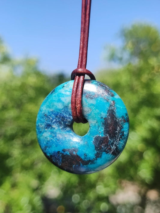 Shattuckit - Chrysocoll Donut Edelstein Kette Heilstein Schutzsymbol Mann Frau Glück HIPPIE GOA Boho Tibet Ethno Natur Rarität Geschenk - Art of Nature Berlin