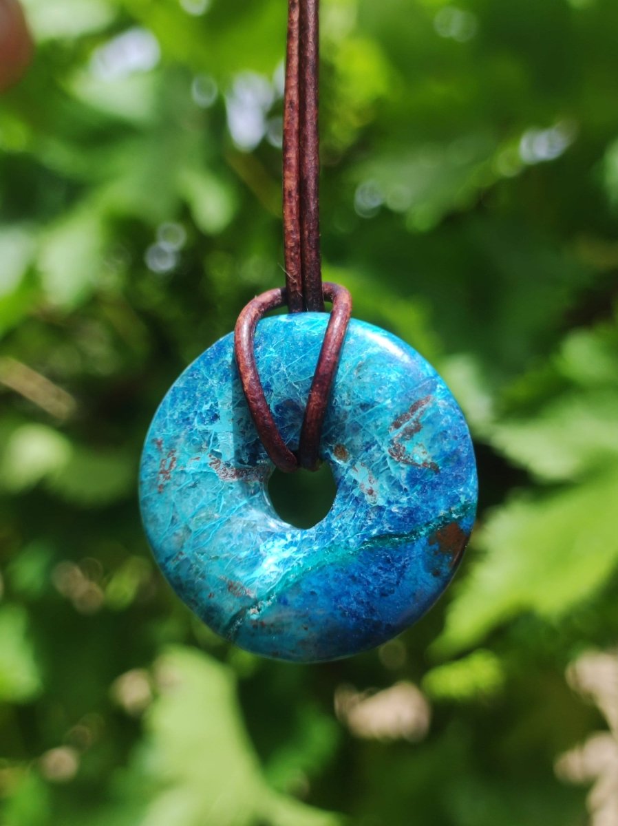 Shattuckit - Chrysocoll Donut Edelstein Kette Heilstein Schutzsymbol Mann Frau Glück HIPPIE GOA Boho Tibet Ethno Natur Rarität Geschenk - Art of Nature Berlin