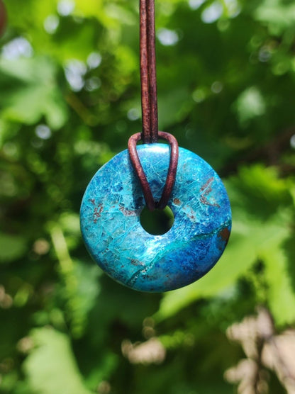 Shattuckit - Chrysocoll Donut Edelstein Kette Heilstein Schutzsymbol Mann Frau Glück HIPPIE GOA Boho Tibet Ethno Natur Rarität Geschenk - Art of Nature Berlin