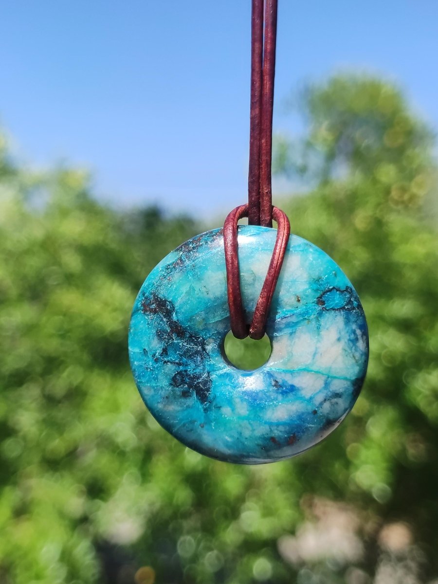 Shattuckit - Chrysocoll Donut Edelstein Kette Heilstein Schutzsymbol Mann Frau Glück HIPPIE GOA Boho Tibet Ethno Natur Rarität Geschenk - Art of Nature Berlin