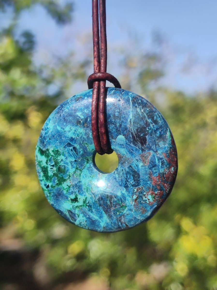 Shattuckit - Chrysocoll Donut Edelstein Kette Heilstein Schutzsymbol Mann Frau Glück HIPPIE GOA Boho Tibet Ethno Natur Rarität Geschenk - Art of Nature Berlin