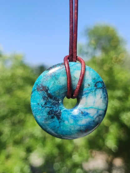 Shattuckit - Chrysocoll Donut Edelstein Kette Heilstein Schutzsymbol Mann Frau Glück HIPPIE GOA Boho Tibet Ethno Natur Rarität Geschenk - Art of Nature Berlin