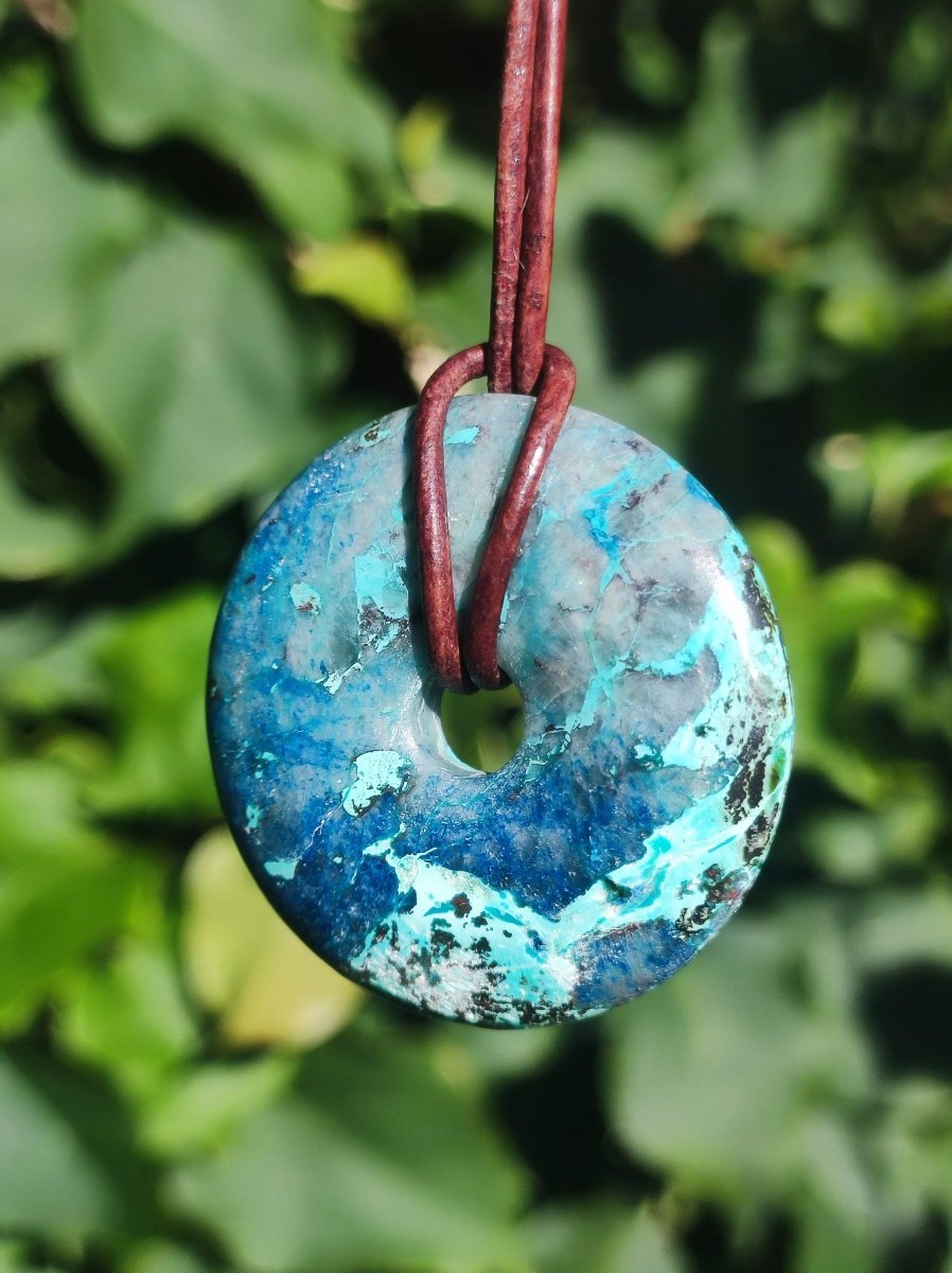 Shattuckit - Chrysocoll Donut Edelstein Kette Heilstein Schutzsymbol Mann Frau Glück HIPPIE GOA Boho Tibet Ethno Natur Rarität Geschenk - Art of Nature Berlin