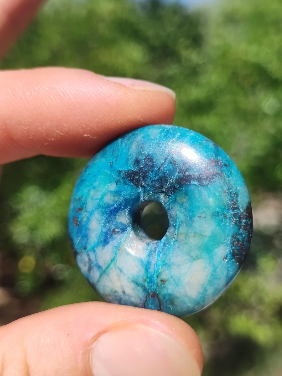 Shattuckit - Chrysocoll Donut Edelstein Kette Heilstein Schutzsymbol Mann Frau Glück HIPPIE GOA Boho Tibet Ethno Natur Rarität Geschenk - Art of Nature Berlin
