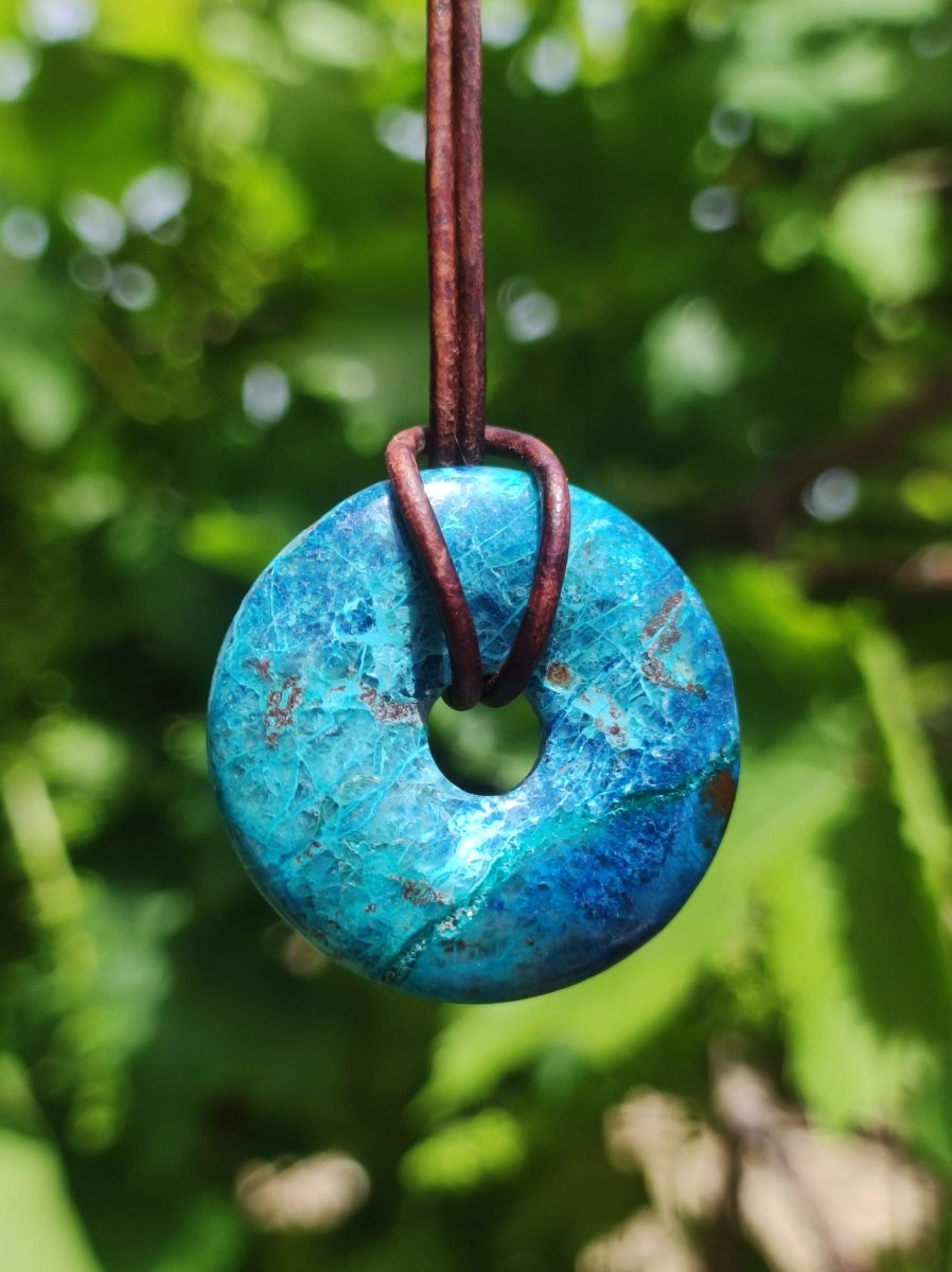 Shattuckit - Chrysocoll Donut Edelstein Kette Heilstein Schutzsymbol Mann Frau Glück HIPPIE GOA Boho Tibet Ethno Natur Rarität Geschenk - Art of Nature Berlin