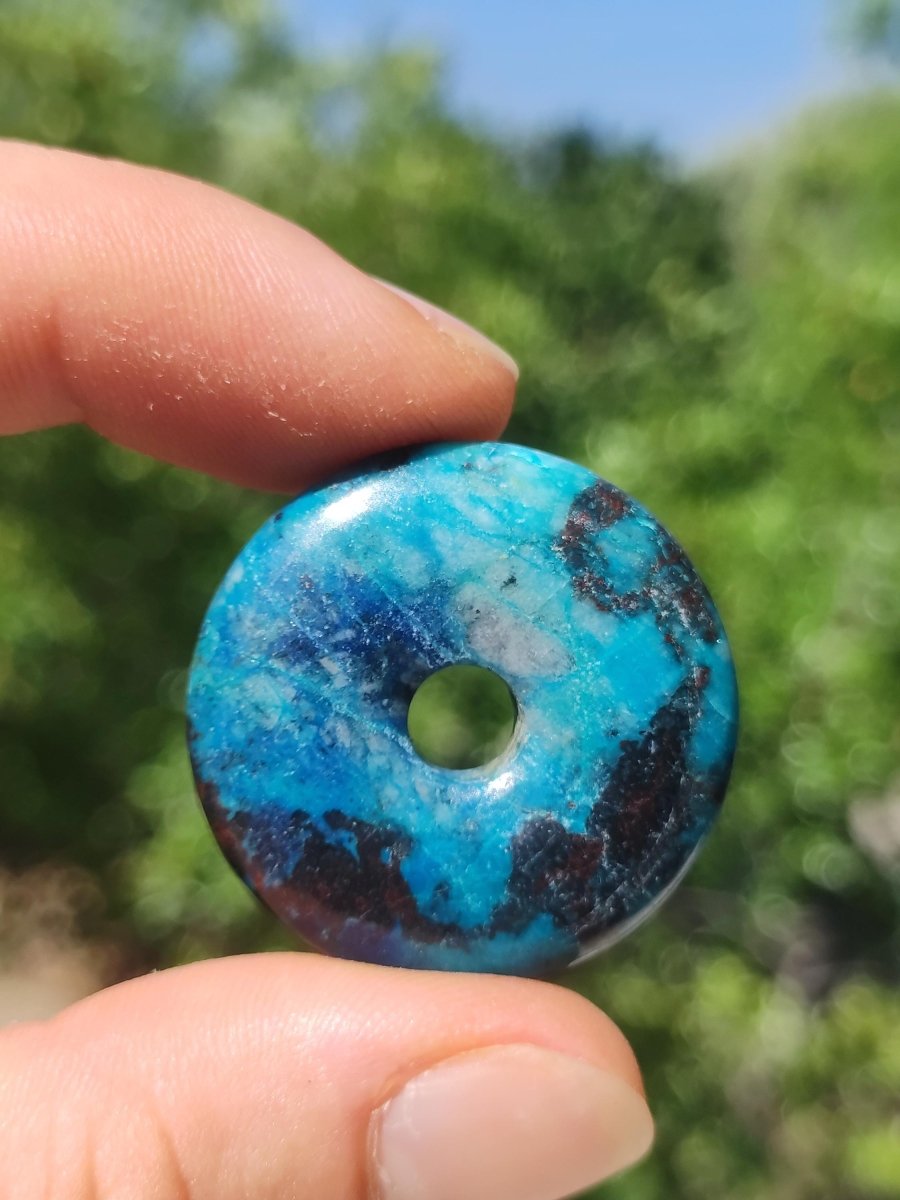 Shattuckit - Chrysocoll Donut Edelstein Kette Heilstein Schutzsymbol Mann Frau Glück HIPPIE GOA Boho Tibet Ethno Natur Rarität Geschenk - Art of Nature Berlin