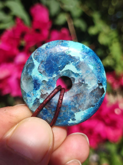 Shattuckit - Chrysocoll Donut Edelstein Kette Heilstein Schutzsymbol Mann Frau Glück HIPPIE GOA Boho Tibet Ethno Natur Rarität Geschenk - Art of Nature Berlin